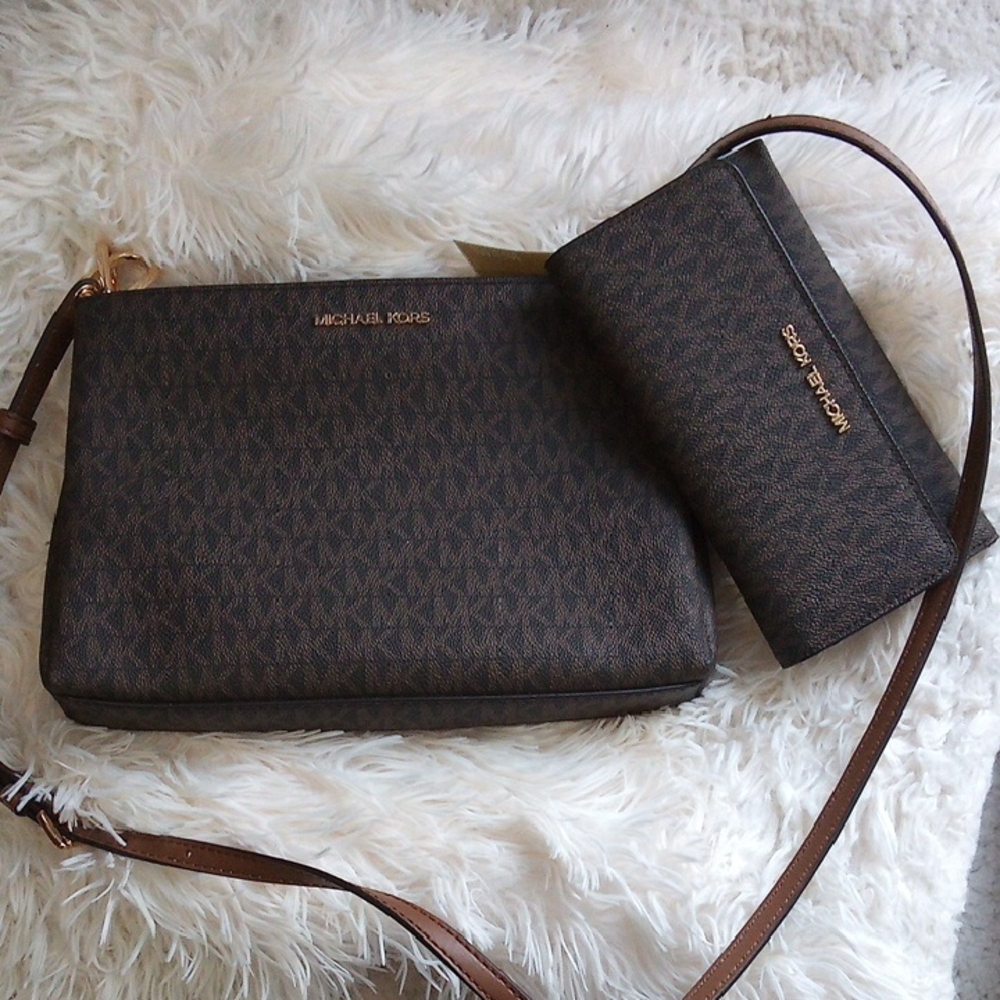 Michael Kors Dark Brown Crossbody Bag and Wallet